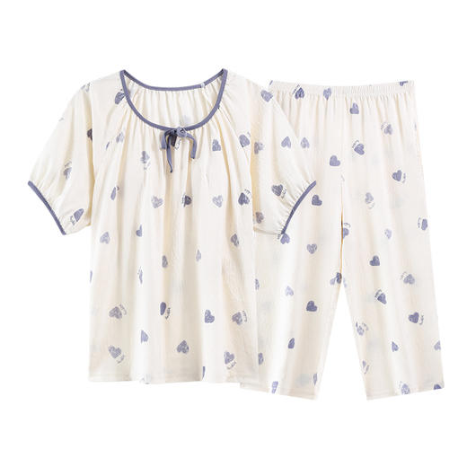 带胸垫睡衣女夏季宽松可爱云朵棉短袖七分裤免穿文胸可外穿家居服 商品图4