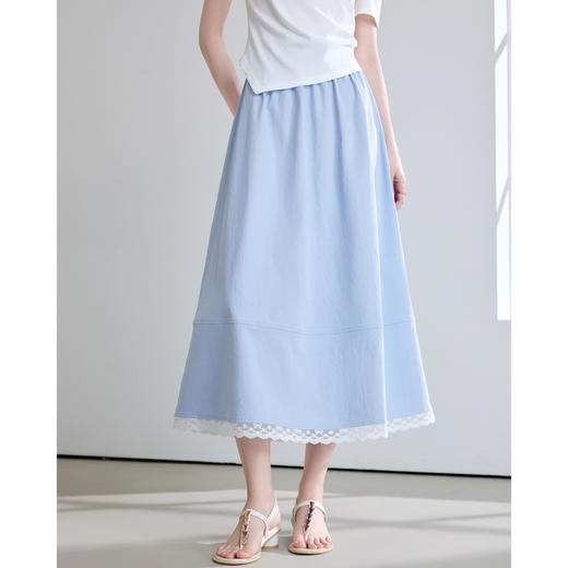 【百图lulu定制】【花边小蓝裙】浅蓝色  温柔风花边  高腰半身裙 商品图1