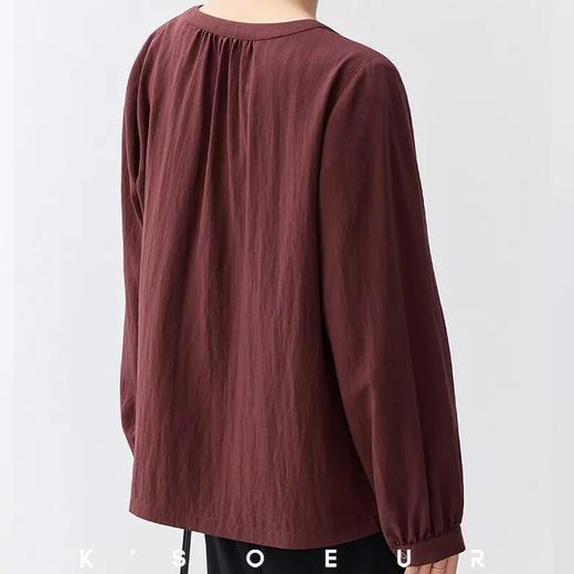 美茵凯琳·勃艮第红亚麻混纺阔版衬衫 | 时髦松弛感，春日氛围满满，时刻保持优雅体面! 商品图4