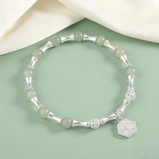 【宏艺珠宝】青竹承安·足银和田玉手串 商品图0