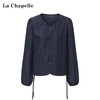 天猫同步【垂坠~免熨烫】拉夏贝尔/La Chapelle气质时尚V领排扣两侧系带设计仿牛仔长袖衬衫舒适上衣女 商品缩略图0