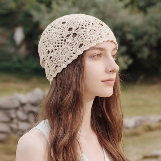 三彩2026新款镂空钩花编织包头针织帽复古文艺冷帽波西米亚夏季女 商品图1