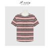 PanYiXiu/潘依绣复古撞色条纹立体绒感显瘦百搭圆领短袖T恤 W-63706 商品缩略图0