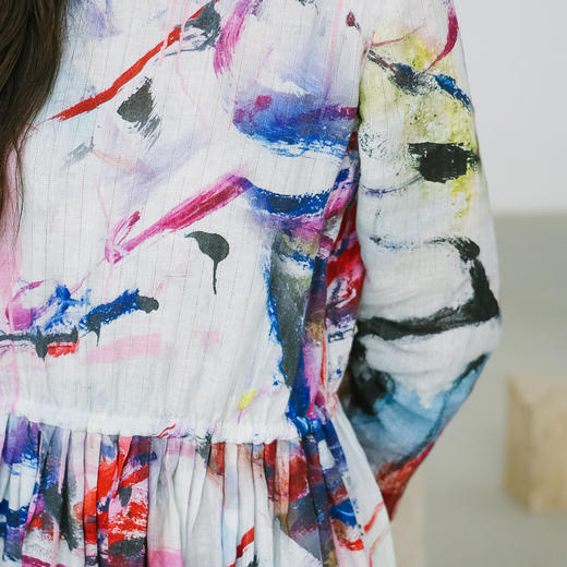 绽放172朵/「余味-2」花仙子*zijun联名系列亚麻印花松紧腰连衣裙 商品图3