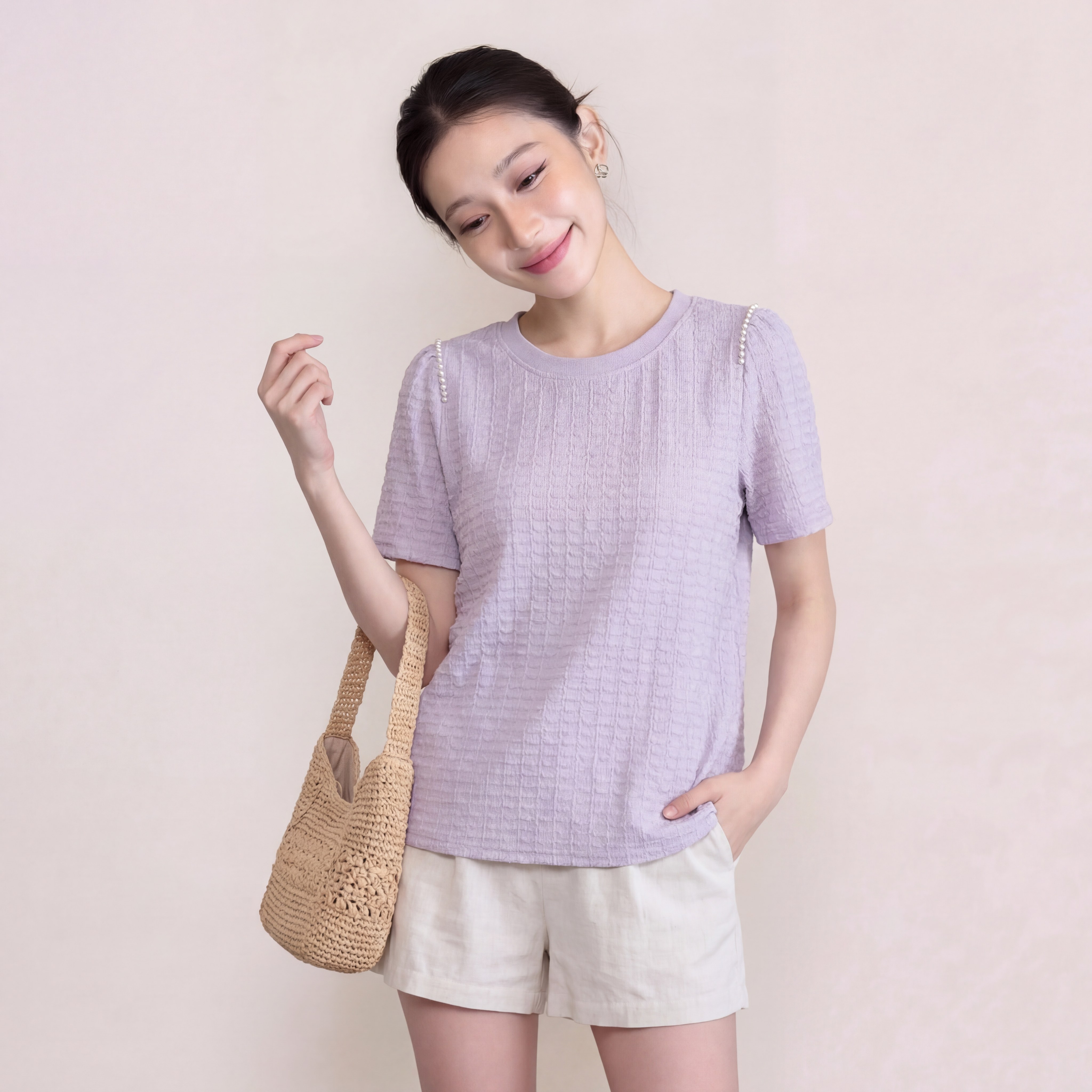 奢姿大码女装2026夏季减龄钉珠织带圆领T恤胖妹妹肌理感时尚上衣9962172135