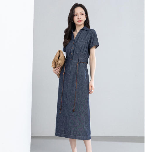 「高货xg」全新升级【铂金会员321/天猫429/差价108】(10456)洛诗琳复古棉麻连衣裙女2026夏季新款法式收腰牛仔中长裙 商品图2