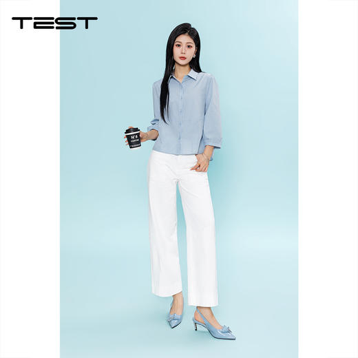 夏上新气质减龄温柔风浅蓝色七分袖衬衫1262002 商品图1