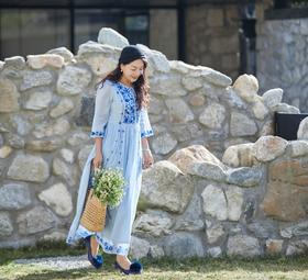 【林栖设计小店】明月花|远空蓝绒绣肌理复古2026夏新款婴儿棉连衣裙子