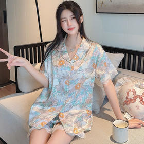 高颜值轻奢ins休闲冰丝气质睡衣韩版女士短袖短裤套装可外穿批发