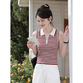 鹿向南【0405/20:00新品前1小时7折限量100件】条纹拉链翻领背心