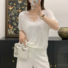 浮雕蕾丝~韩系V领蕾丝拼接短袖针织衫女百搭时尚显瘦花边背心 商品缩略图2