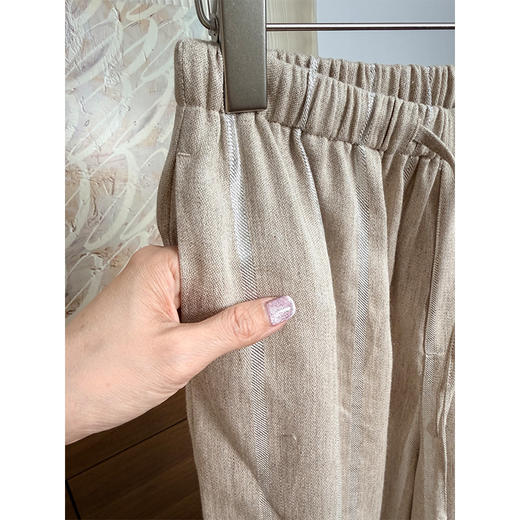 时间的温度 日本进口亚麻棉 银葱提花竖条纹 高级感拉满阔腿长裤 空调裤 天然的面料就是好 商品图5