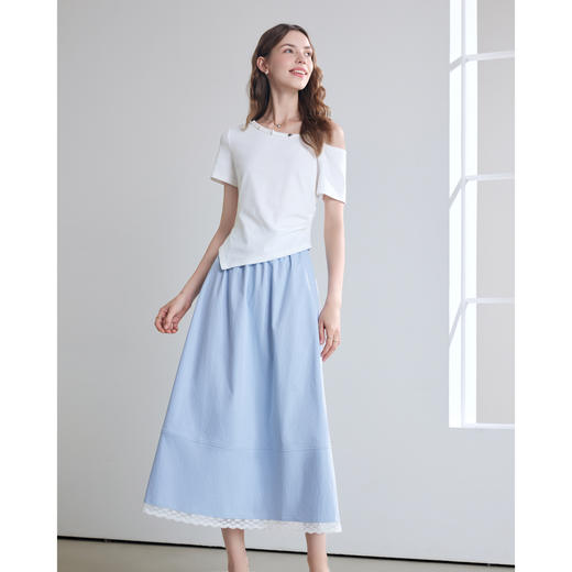 【百图lulu定制】【花边小蓝裙】浅蓝色  温柔风花边  高腰半身裙 商品图3