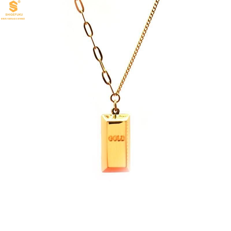 【香港周六福黄金钻石首饰】K金暴富金砖项链