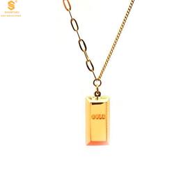 【香港周六福黄金钻石首饰】K金暴富金砖项链