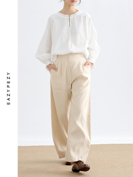 丝麻高腰条纹香蕉裤 商品图1