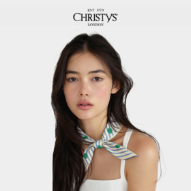 【新品】Christys'百年皇室品牌 100%桑蚕丝巾波点条纹小方巾