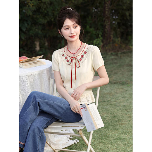 鹿向南【0405/20:00新品】杏色短袖衬衫 商品图4