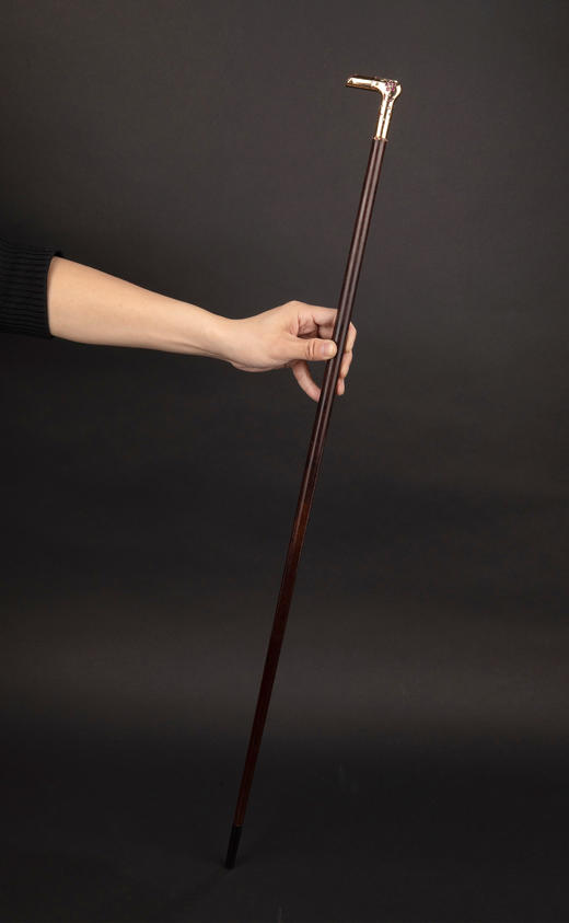 独角鹿西洋古董1890年代法国出品18K黄金手柄镶嵌钻石红宝石蛇木手杖(杖柄可拆卸) 商品图1