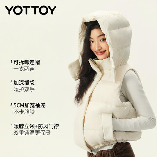 YOTTOY 90白鸭绒云朵面包羽绒马甲女宽松轻薄保暖棉服外套连帽冬 商品图2