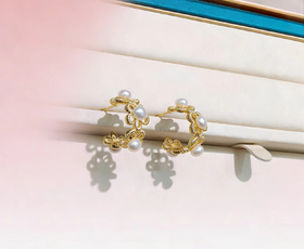 多珠花苞耳圈 4mm珍珠 温柔包裹耳垂 甜美仙气 [发：67]