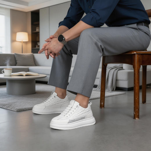 增高8厘米男士鳄鱼纹板鞋男内增高男鞋透气简约百搭小白鞋 商品图3