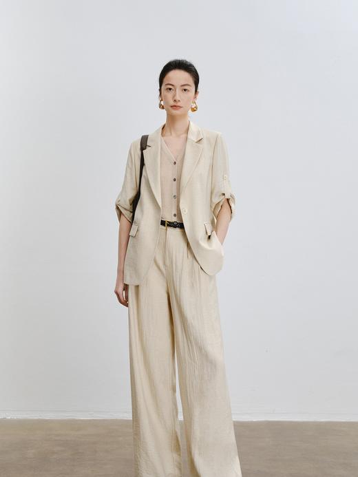 伊*丽含亚麻老钱风中袖西装外套+马甲+西装裤三件套 商品图5