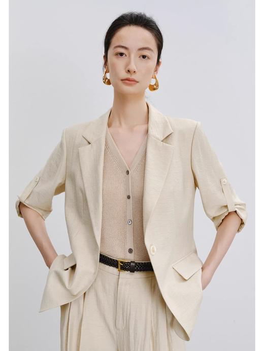 伊*丽含亚麻老钱风中袖西装外套+马甲+西装裤三件套 商品图1