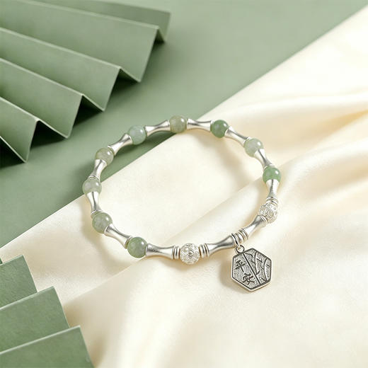 【宏艺珠宝】青竹承安·足银和田玉手串 商品图3