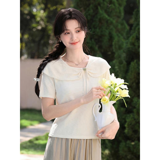 鹿向南【0405/20:00新品前1小时7折限量100件】杏色针织衫T恤短袖 商品图0