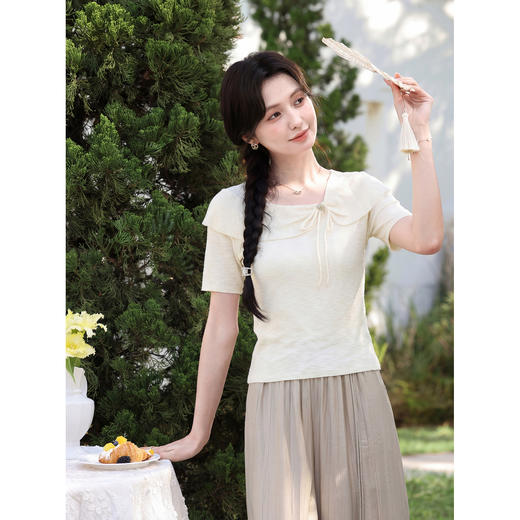 鹿向南【0405/20:00新品前1小时7折限量100件】杏色针织衫T恤短袖 商品图2