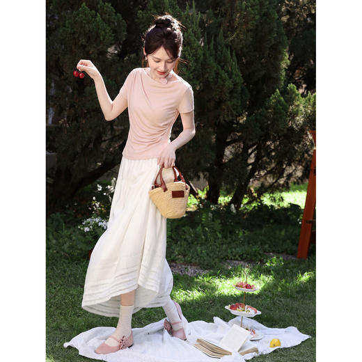 鹿向南【0405/20:00新品】粉色收腰短袖T恤 商品图4