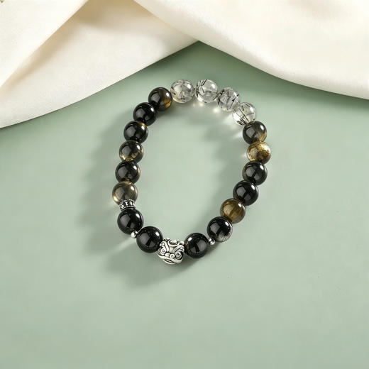 【宏艺珠宝】玄墨守安·足银黑曜石手串 商品图2