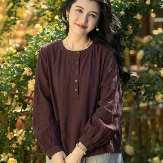 美茵凯琳·勃艮第红亚麻混纺阔版衬衫 | 时髦松弛感，春日氛围满满，时刻保持优雅体面! 商品图1