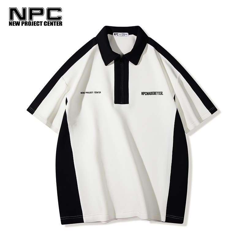 潮牌黑白拼色翻领POLO衫时尚休闲NP35TE10