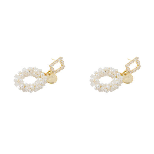 三彩2026新款法式小香风碎锆圆形吊坠耳环S925银针轻奢千金女 商品图4