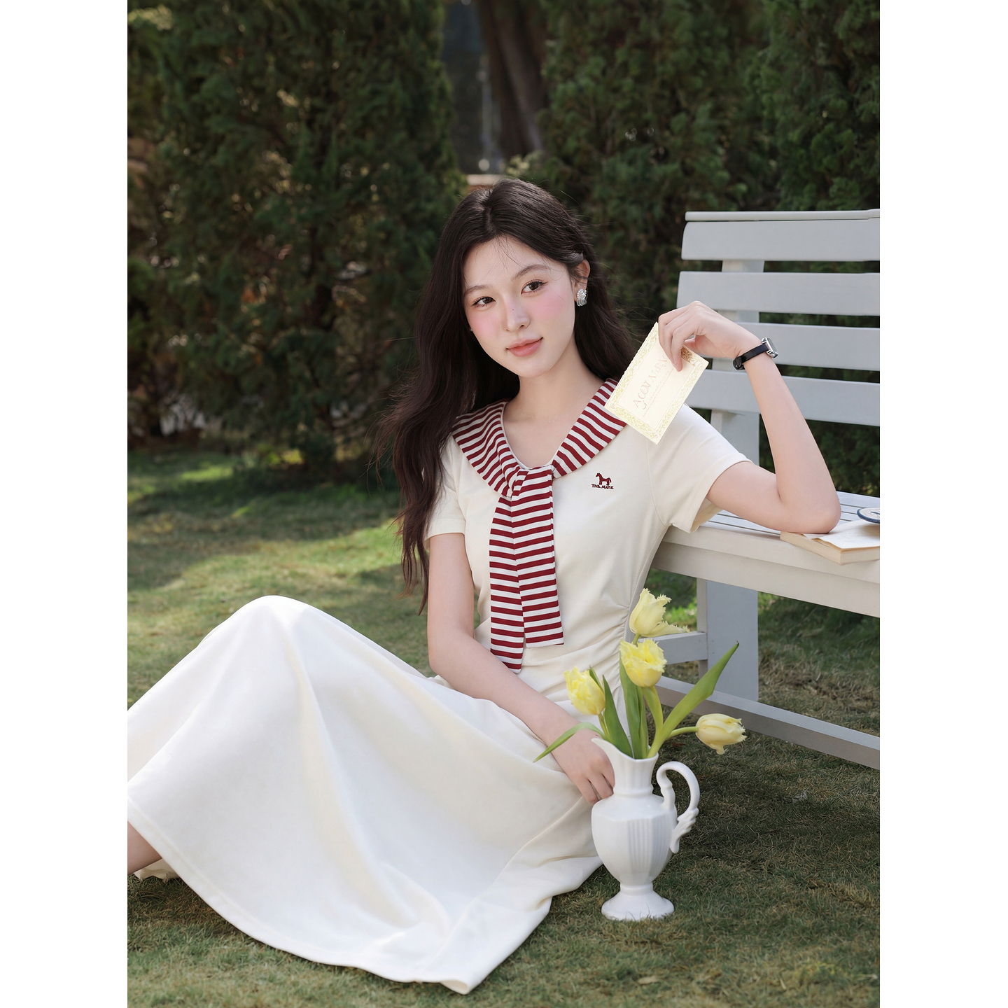 鹿向南【0405/20:00新品】杏色短袖连衣裙