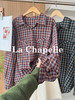 专柜实拍【全棉！亲肤透气】拉夏贝尔/La Chapelle必备品！韩系慵懒翻领排扣口袋长袖复古格子衬衫休闲百搭上衣 商品缩略图6