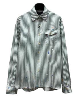 中性款条纹泼墨长袖衬衫lv