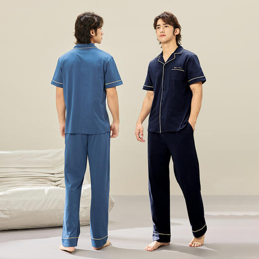 爱帝男士纯棉睡衣大码短袖长裤薄款家居服套 商品图4