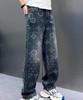 F040203春秋季新款休闲时尚百搭直筒满印提花款男士牛仔裤长裤 商品缩略图0
