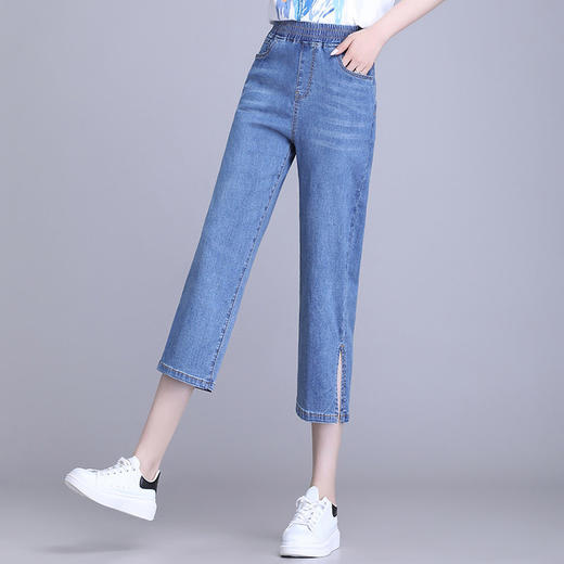 大码七分牛仔裤女夏季2025年新款中年妈妈松紧腰休闲冰丝直筒裤子 商品图3