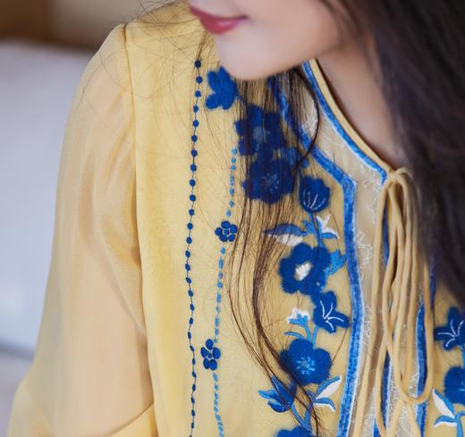 【林栖设计小店】手工钩花|松花黄桑蚕丝印花宽松百搭2026夏新款衬衫上衣 商品图5