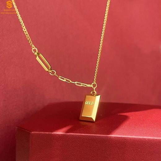 【香港周六福黄金钻石首饰】K金暴富金砖项链 商品图1