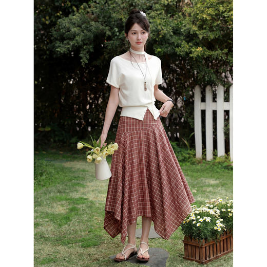 鹿向南【0405/20:00新品前1小时7折限量100件】红色格子半身裙 商品图0