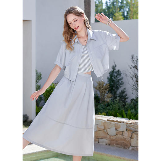 【百图lulu定制】【氧气套装】设计感假两件衬衫+半身裙两件套 短袖衬衫 A字半裙 套装 商品图3