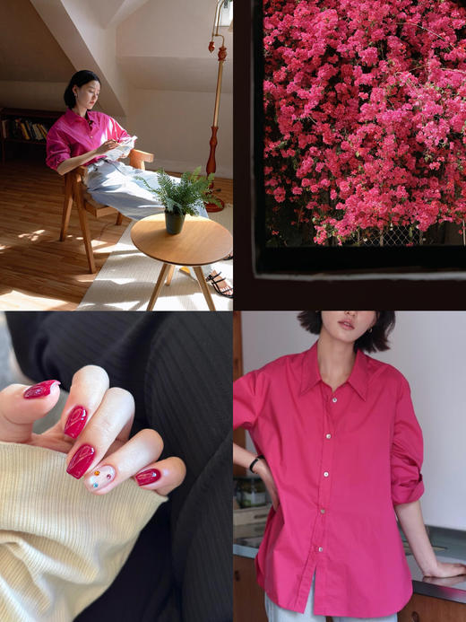 直接白三个度人间富贵粉纯棉衬衫 商品图1