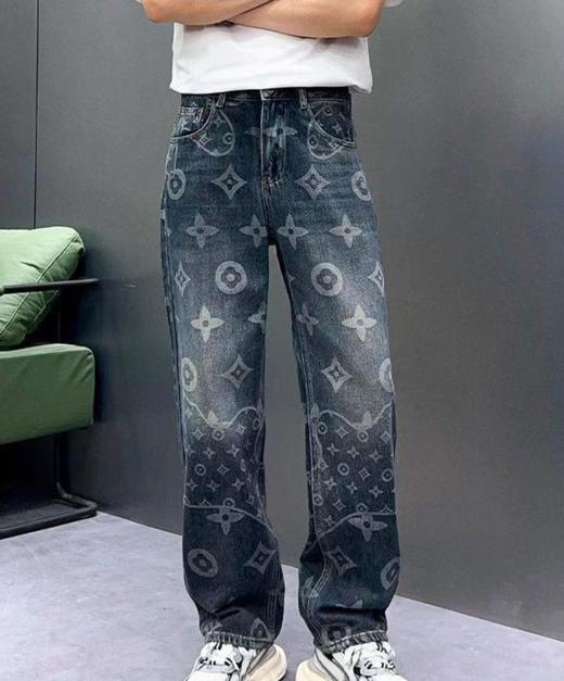 F040203春秋季新款休闲时尚百搭直筒满印提花款男士牛仔裤长裤 商品图6