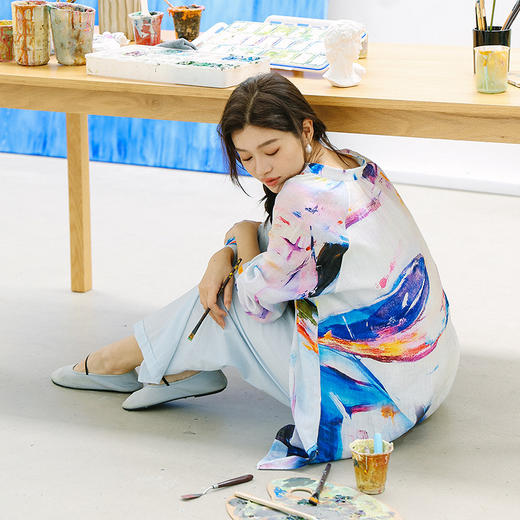 绽放175朵/「绽放-1」中长花衬衫*zijun联名系列亚麻印花长袖衬衣 商品图2