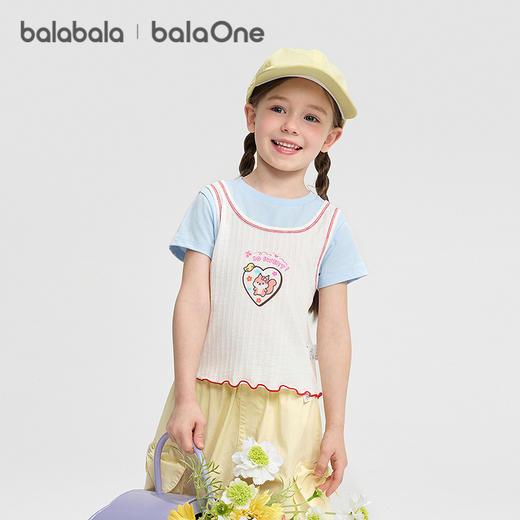 【balaOne】巴拉巴拉童装短袖t恤儿童2026新款夏装女童假两件上衣 商品图1